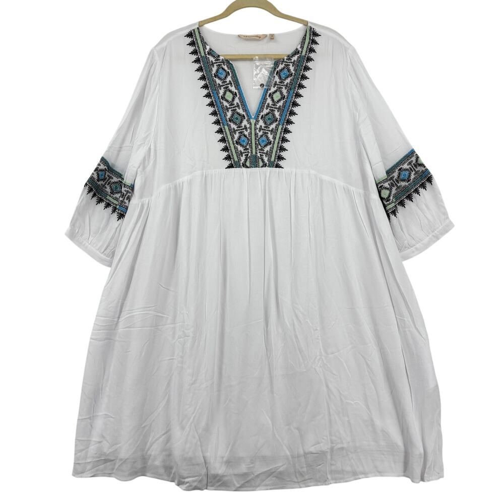 Soft Surroundings Boho Dress Size 2X White Embroidered Details 3/4 Sleeve Lined - Picture 2 of 13